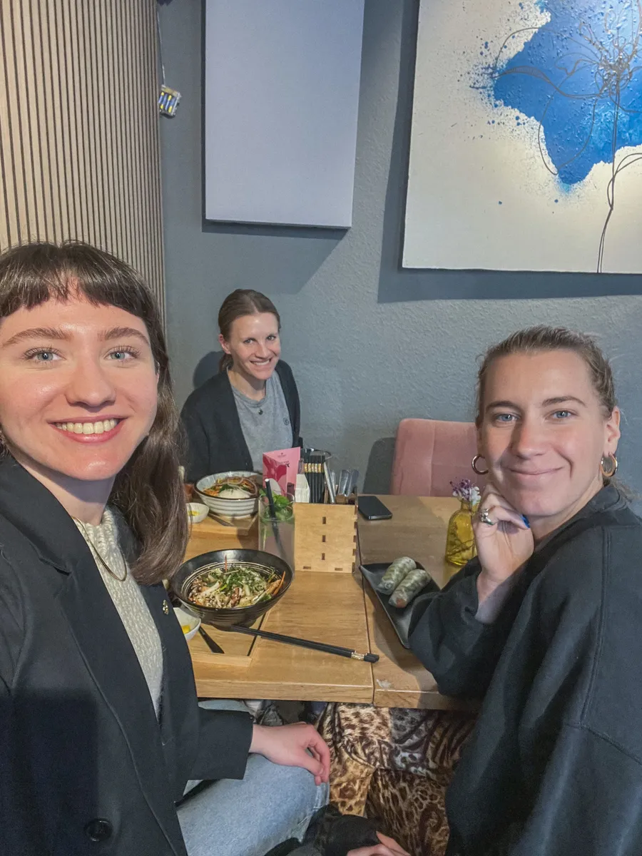 Creatives meeting and talking over lunch