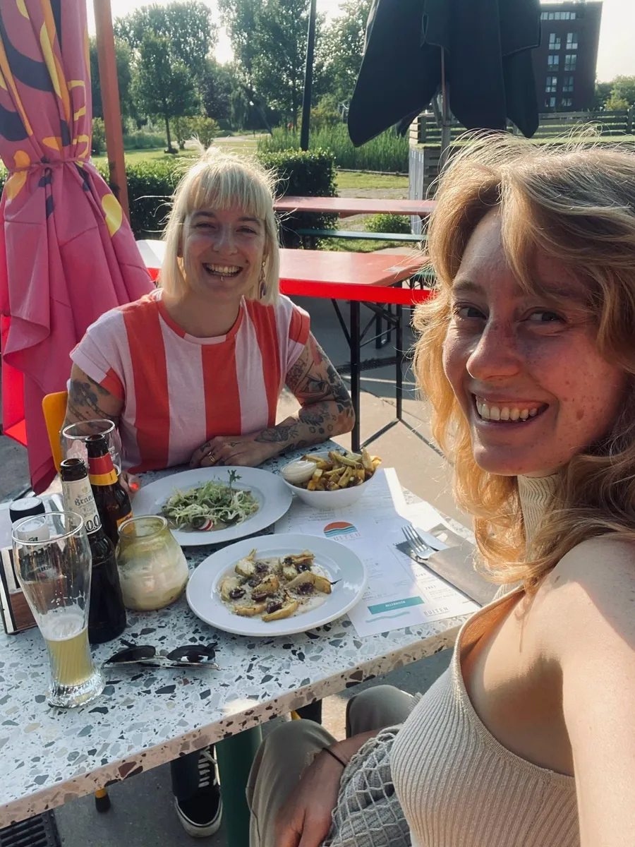 A small group of creatives meeting for lunch in their city