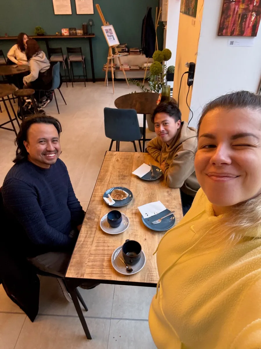 A group of creative professionals connecting over a relaxed lunch